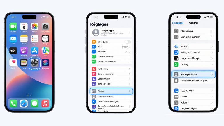 Comment voir les &eacute;l&eacute;ments qui prennent de l'espace de stockage sur iPhone.