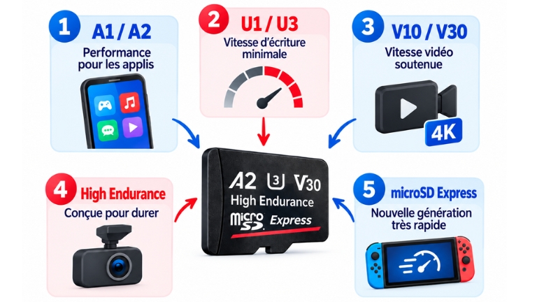 Voici quelques symboles que l'on retrouvent sur une carte microSD.