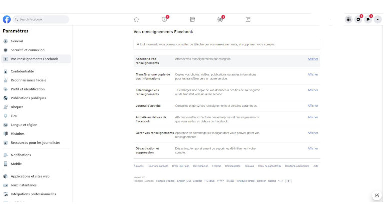 telecahrger copie informations facebook
