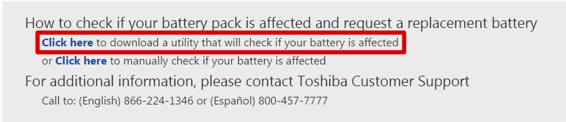 Rappel Toshiba outil v&eacute;rification