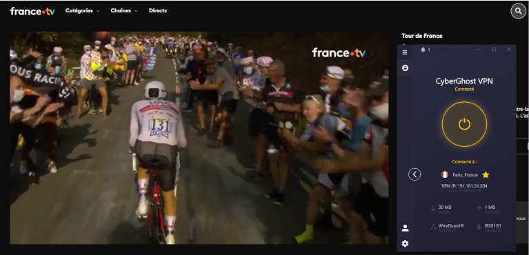 Voici comment se connecter à un serveur de France pour regarder le tour de France avec le VPN de CyberGhost.