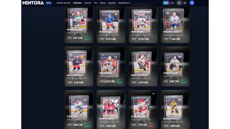 Mintora permet de rassembler vos cartes et de voir en temps réel leurs valeurs. Valeur collection de carte de hockey