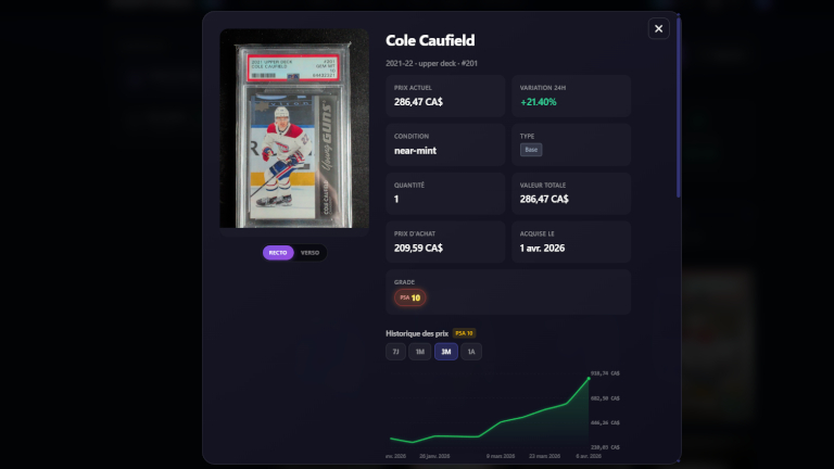 Mintora vous permet d'avoir toutes les informations à jour sur la valeur de vos cartes. Valeur récente carte de hockey