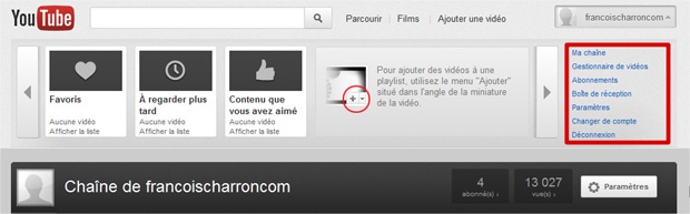 YouTube onglet Param&egrave;tres