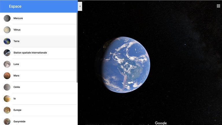 Visite libre du système solaire avec Google Maps