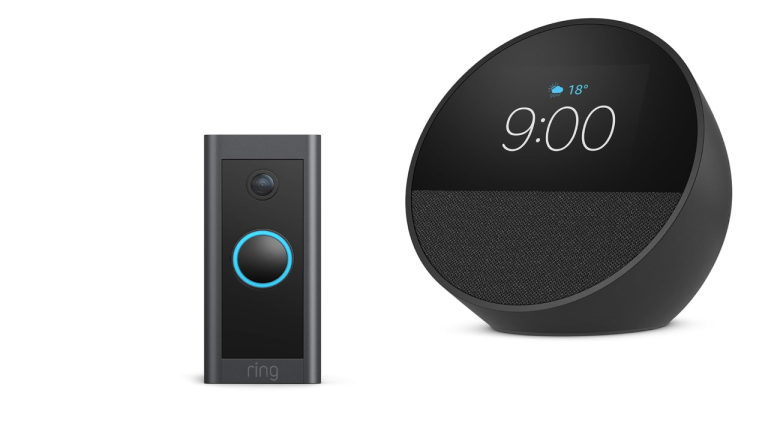 Gagnez l'ensemble de surveillance et de confort connecté ultime : l'Amazon Echo Spot et la Sonnette Vidéo Câblée Ring!