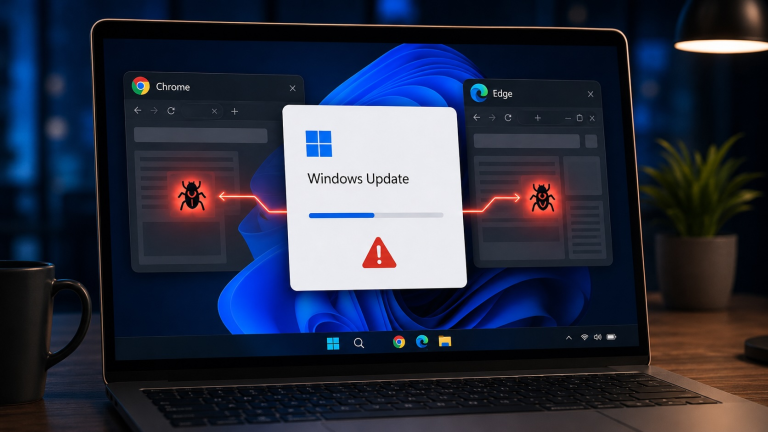 Une fausse mise à jour Windows utilise Chrome et Edge pour cacher un virus