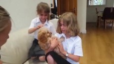 Rencontre émotive entre 2 petites filles et leur nouveau chien