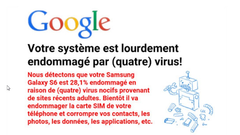 Un message vous avise que votre téléphone est endommagé par des virus? 